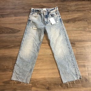 Anine Bing Gavin Relaxed Straight Women's Size 26 Blue Reservoir Raw Hem Jeans